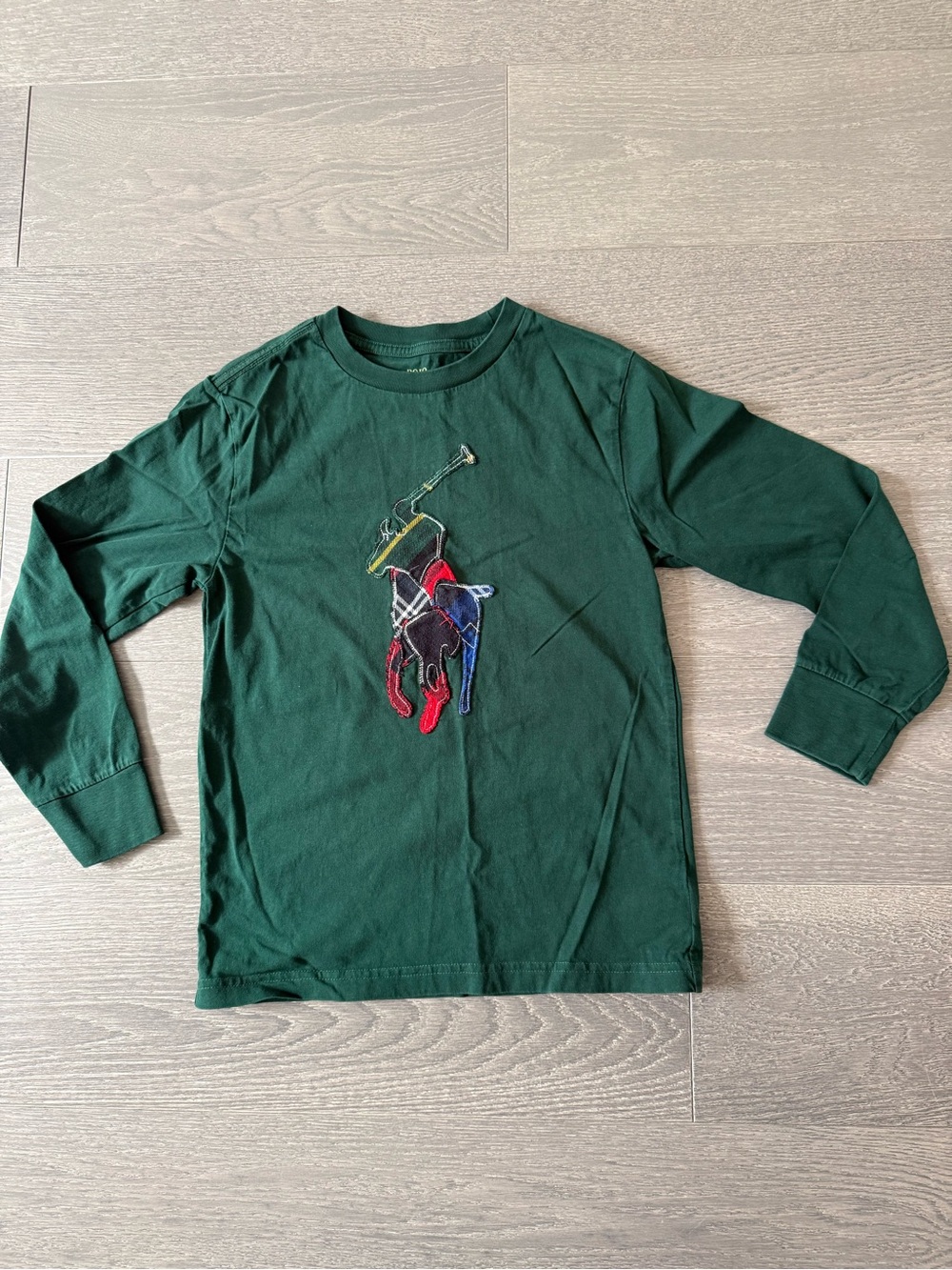 Polo by Ralph Lauren Dark Green Long-Sleeve Tee with Multicolor Polo Player